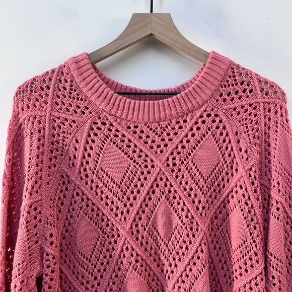 Torrid Pink Crew Neck Sweater with Intricate Knit Design - Picture 5 of 8